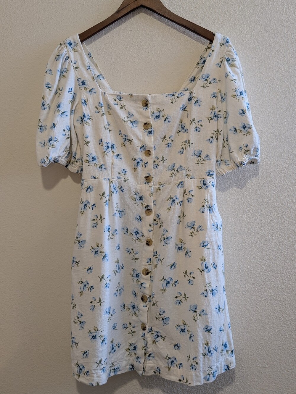 White Floral Button-Front Mini Dress